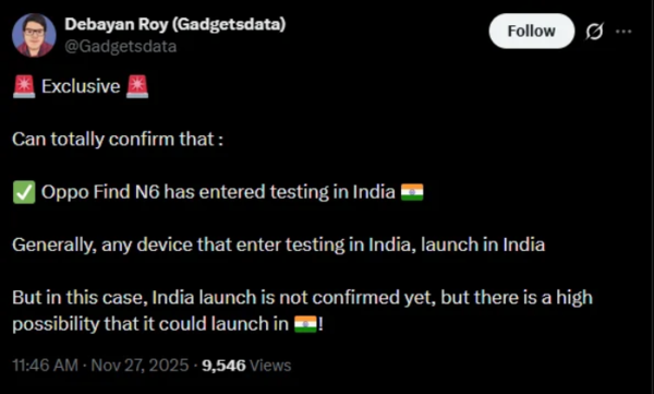 OPPO Find N6折叠手机在印度测试 或搭载索尼LYT 808